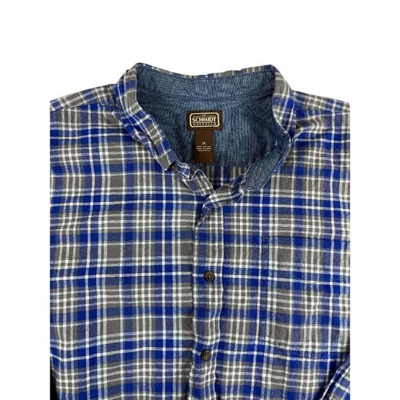 C.E. Schmidt Workwear Men's Flannel Shirt 2X Blue Gray Plaid Button Down Long - Picture 6 of 8
